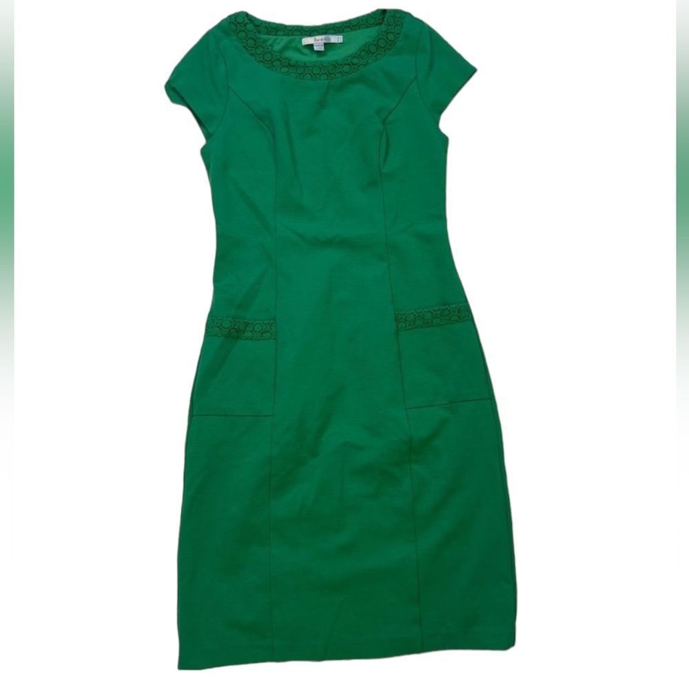 Boden Broderie Ponte Green Short Sleeve Dress
